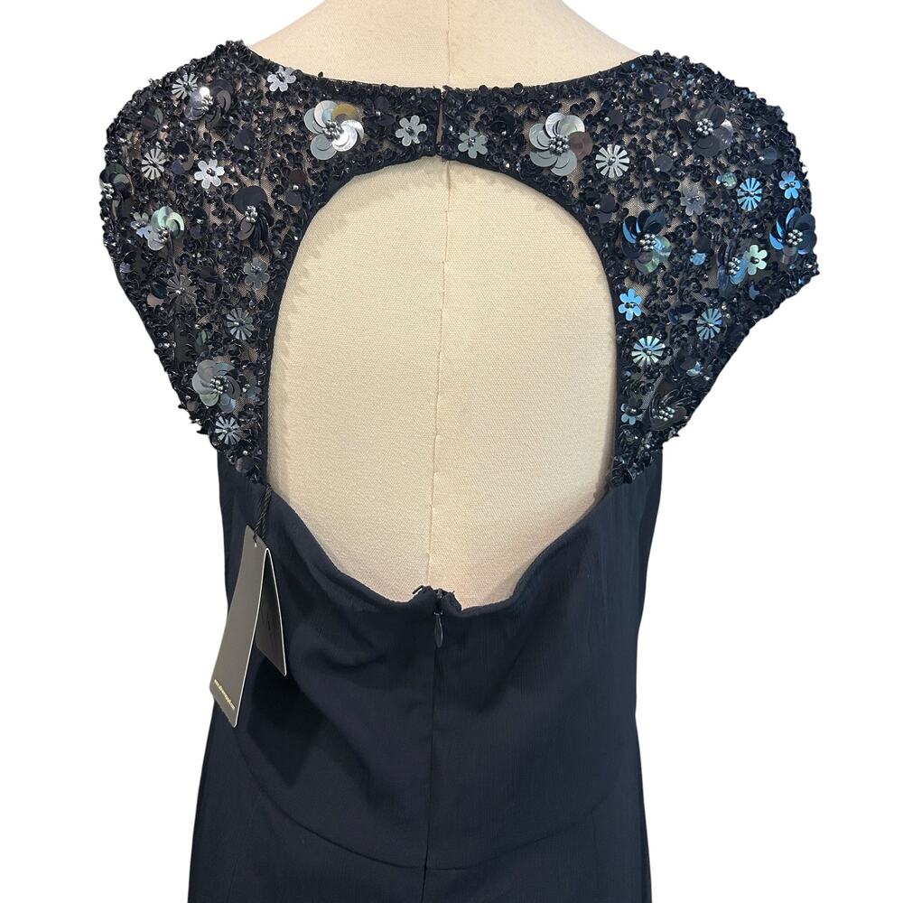 NWT Adrianna Papell Bead Yoke Chiffon Maxi Dress Mermaid Gown SZ 12 Formal Black - Picture 7 of 11